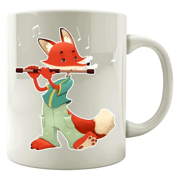 Fox Flute 11 oz Coffee Mug - Funny Gift for Musicians White Ceramic