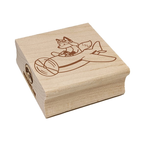 Fox Flying an Airplane Plane Square Rubber Stamp Stamping Scrapbooking Crafting - Large 2.75in