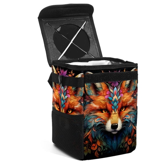 Fox Foldable Car Garbage Can with Lid, Leak-Proof, Hanging Storage Bag - Car Trash Bin, Mini Trash Can