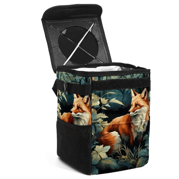 Fox Foldable Car Trash Bin with Lid, Leak-proof Mini Trash Can, Hanging Storage Bag for Car