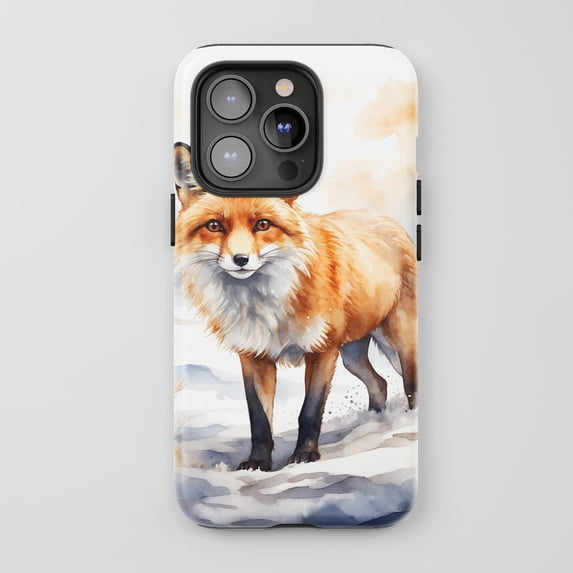 Fox For All iPhone Series Protective Phone Case Watercolor Winter Wildlife Orange White Blue