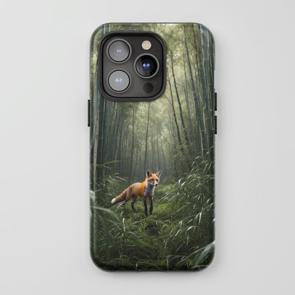 Fox For All iPhone Series Tough Phone Case Realistic Wildlife Bamboo Forest Green Orange Print