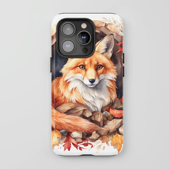 Fox For All iPhone Series Tough Phone Case Watercolor Autumn Woodland Orange Red Brown