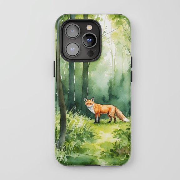 Fox For All iPhone Series Tough Phone Case Watercolor Nature Green