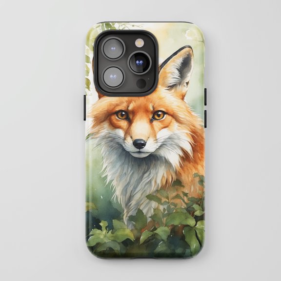 Fox For All iPhone Series Tough Phone Case Watercolor Nature Orange Green