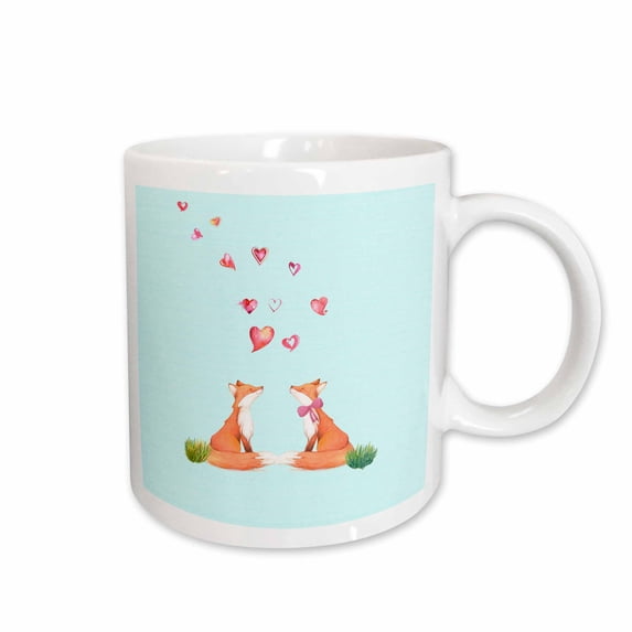 3drose, Fox Foxes Animal Animals Love Valentine Illustration Hearts Heart Cute, 15oz Mug