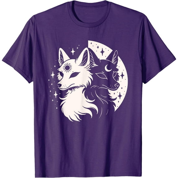 Fox Foxes Night Moon Day Sun Stars Spirit Celestial Moon Alt Unisex T-Shirt for Men Women Kids,Purple Color,Size YM