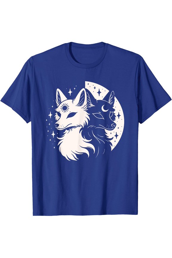 Fox Foxes Night Moon Day Sun Stars Spirit Celestial Moon Alt Unisex T-Shirt for Men Women Kids,Royal Blue Color,Size YM