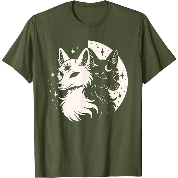 Fox Foxes Night Moon Day Sun Stars Spirit Celestial Moon Alt Unisex T-Shirt for Men Women Kids
