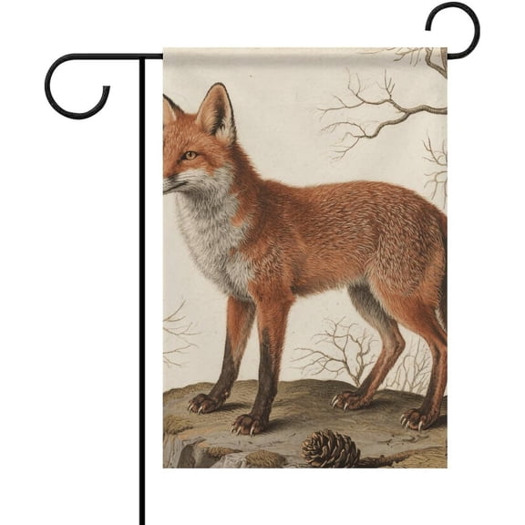Fox Garden Flag 12x18 Inch Vintage Funny Spring Outdoor Flag Double Sided Farmhouse Yard Banner for Patio Lawn House Holiday Party Decor