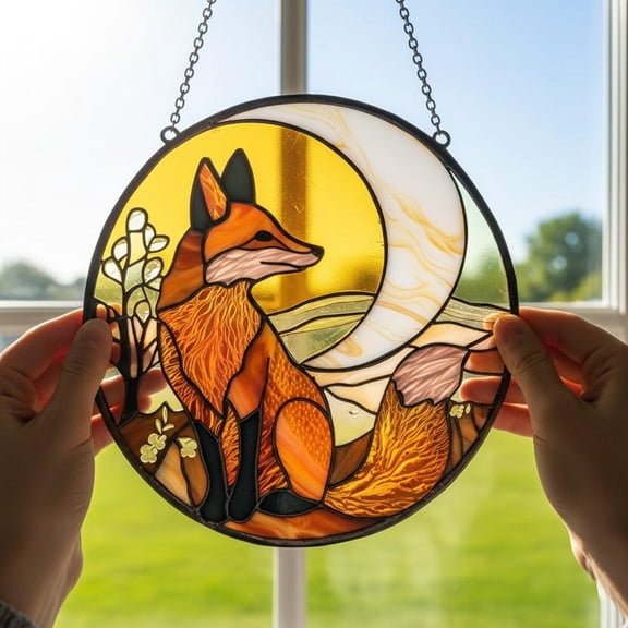 Fox Glass Suncatcher, Woodland Nursery Decor, Handmade Ornament, Suncatcher Window Hanging, 3.5 in