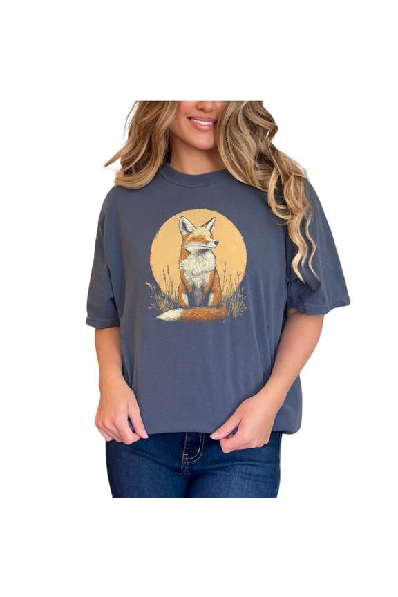 Fox Graphic Tee, Cute Animal Shirt, Nature Inspired T-Shirt, Woodland Creature Top, Fox Print T-Shirt, Animal Lover Gift, Fox Design Tee, Denim Comfort Colors T-Shirt, Medium