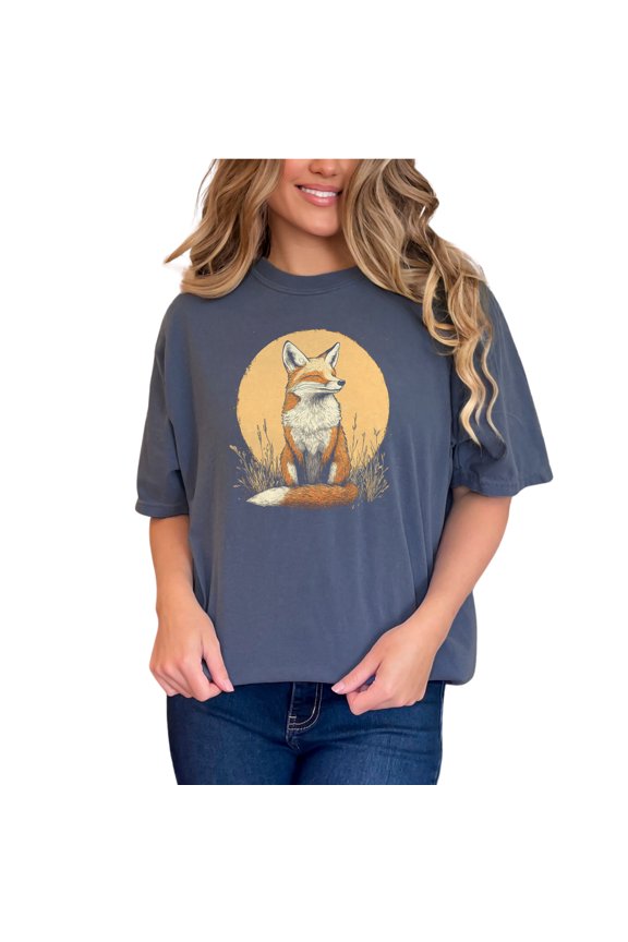 Fox Graphic Tee, Cute Animal Shirt, Nature Inspired T-Shirt, Woodland Creature Top, Fox Print T-Shirt, Animal Lover Gift, Fox Design Tee, Denim Comfort Colors T-Shirt, Large