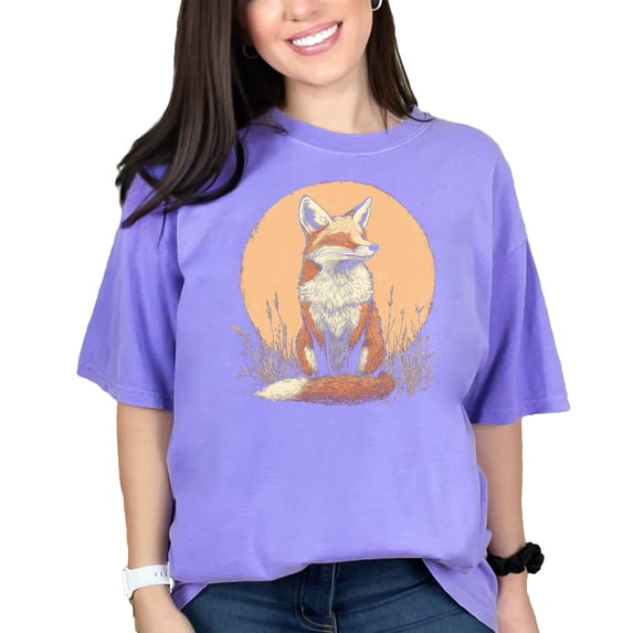 Fox Graphic Tee, Cute Animal Shirt, Nature Inspired T-Shirt, Woodland Creature Top, Fox Print T-Shirt, Animal Lover Gift, Fox Design Tee, Violet Comfort Colors T-Shirt, XL