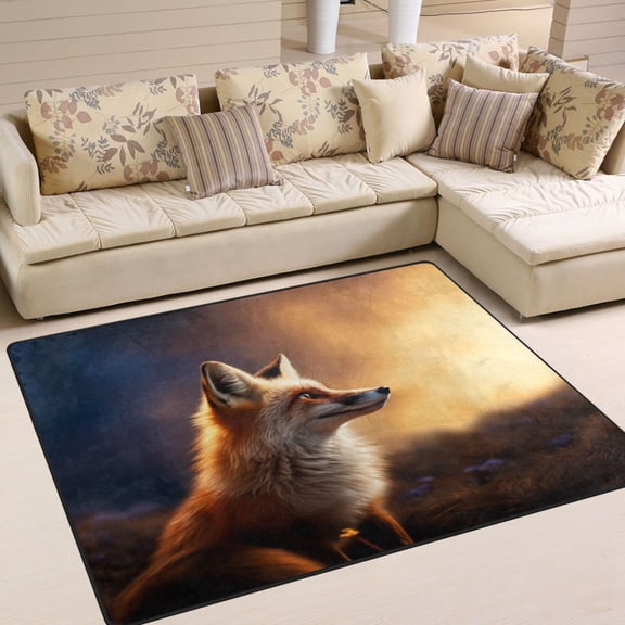Fox Grass Area Rug Washable 80 x 58 Floor Carpet Mat Non Slip for Bedroom Living Room Home Decor