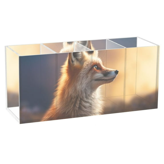 Fox Grass Pencil Pen Cosmetic Holder Cup Makeup Brush Holder Desk Accessories Holder Acrylic Organizer for Office School Home