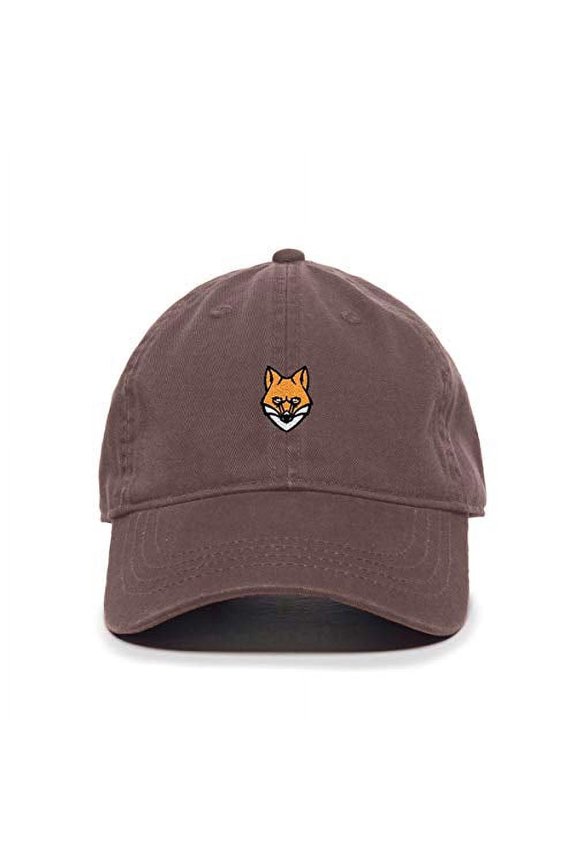 Fox Head Baseball Cap Embroidered Cotton Adjustable Dad Hat Brown