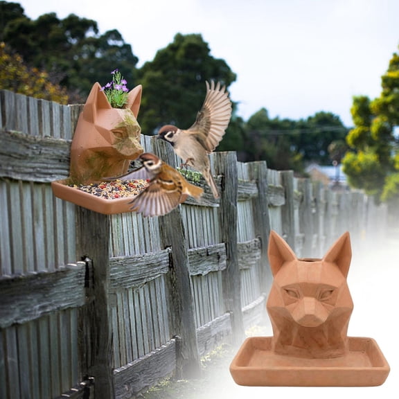 Fox Head Flower Pot Bird Feeder, Ceramic Decorative Feeding Station for Birds and Small Animals, Weather Resistant, Easy to Clean, Unique Gift for Garden Lovers
