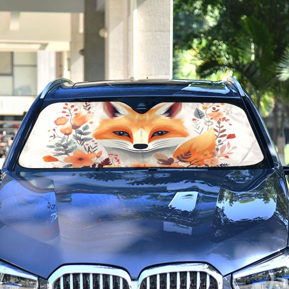 Fox Head Flowers Automotive Front Car Windshield Sun Shade Reflector Foldable for Front Fit for Cars Truck SUVs