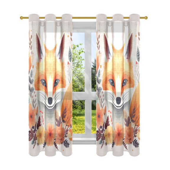 Fox Head Flowers Blackout Curtains Patio Door Curtains Window Decoration for Bedroom Living Room 2 Panels