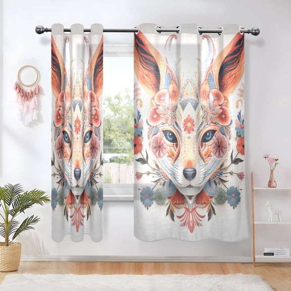 Fox Head Flowers Blackout Curtains Thermal Insulation 63 inch Grommet for Bedroom Living Room Bathroom Kitchen Windows 2 Pack