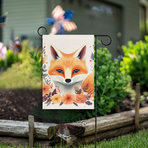Fox Head Flowers Garden Flag Double Sided Outdoor Banners for Courtyard Outdoor Lawn Farmhouse Holiday Decorations