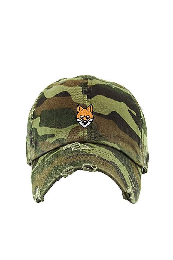 Fox Head Vintage Baseball Cap Embroidered Cotton Adjustable Distressed Dad Hat Camo