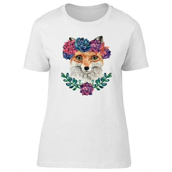Fox Head With Floral Wreath T-Shirt Women -Image by Shutterstock, Female XX-Large