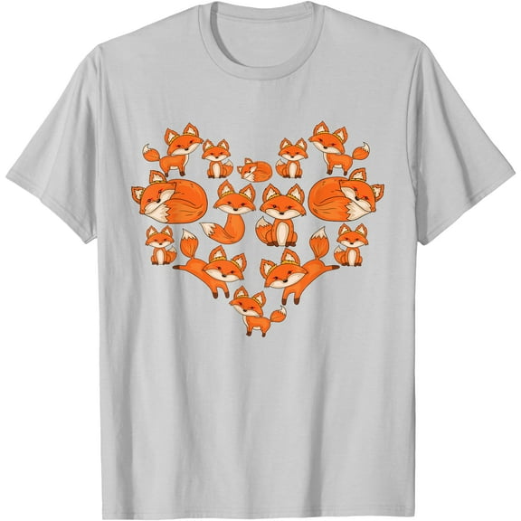 Fox Heart Gifts Poses Cute Fox Unisex T-Shirt for Men Women Kids,Ice Grey Color,Size L