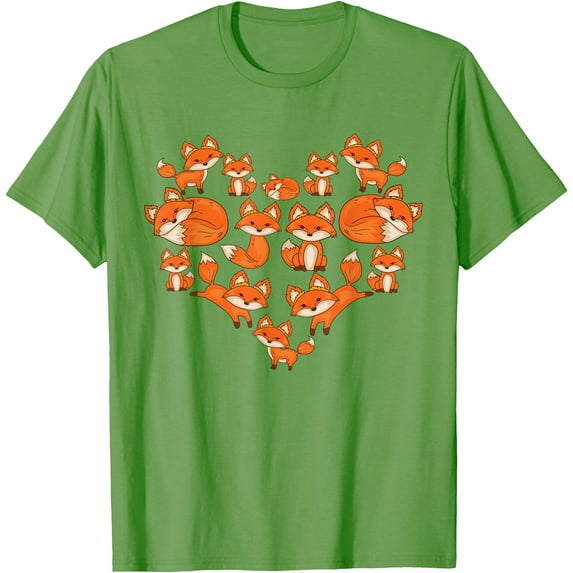 Fox Heart Gifts Poses Cute Fox Unisex T-Shirt for Men Women Kids,Lime Color,Size M