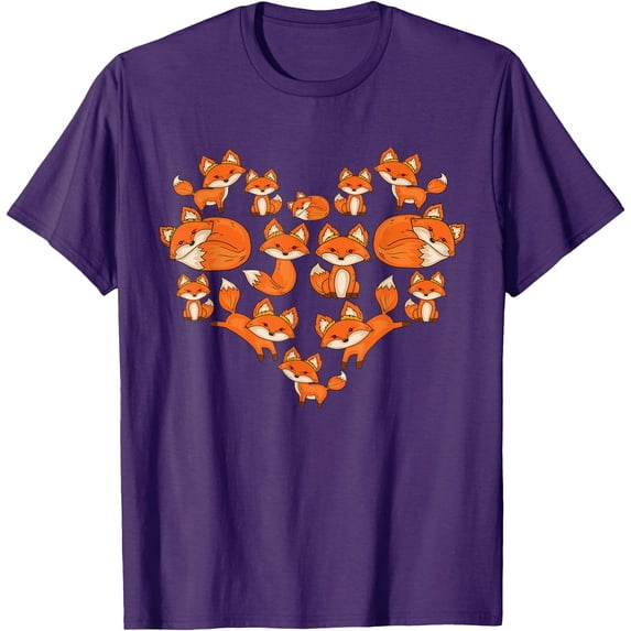Fox Heart Gifts Poses Cute Fox Unisex T-Shirt for Men Women Kids,Purple Color,Size YS