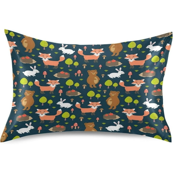 Fox Hedgehog Satin Pillowcase for Hair and Skin Silk Pillowcase, Queen Size(20x30 inches) - Slip Cooling Satin Pillow Covers with Envelope Closure(351) Home Decor Gifts