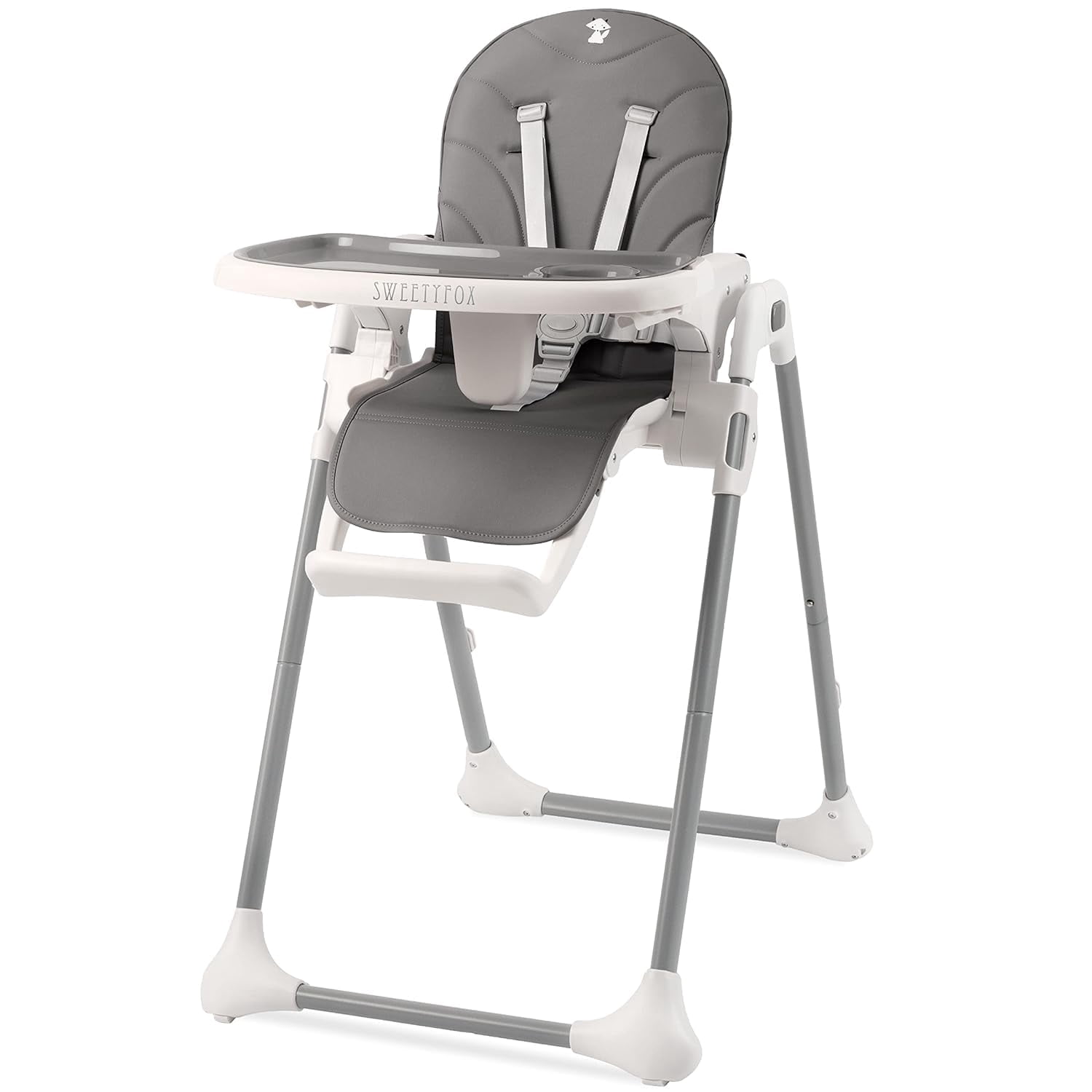 Mallify Foldable 3-in-1 Baby High Chair – Adjustable Height & Recline, Removable Tray & Cushion, Lockable Wheels (Light Gray)
