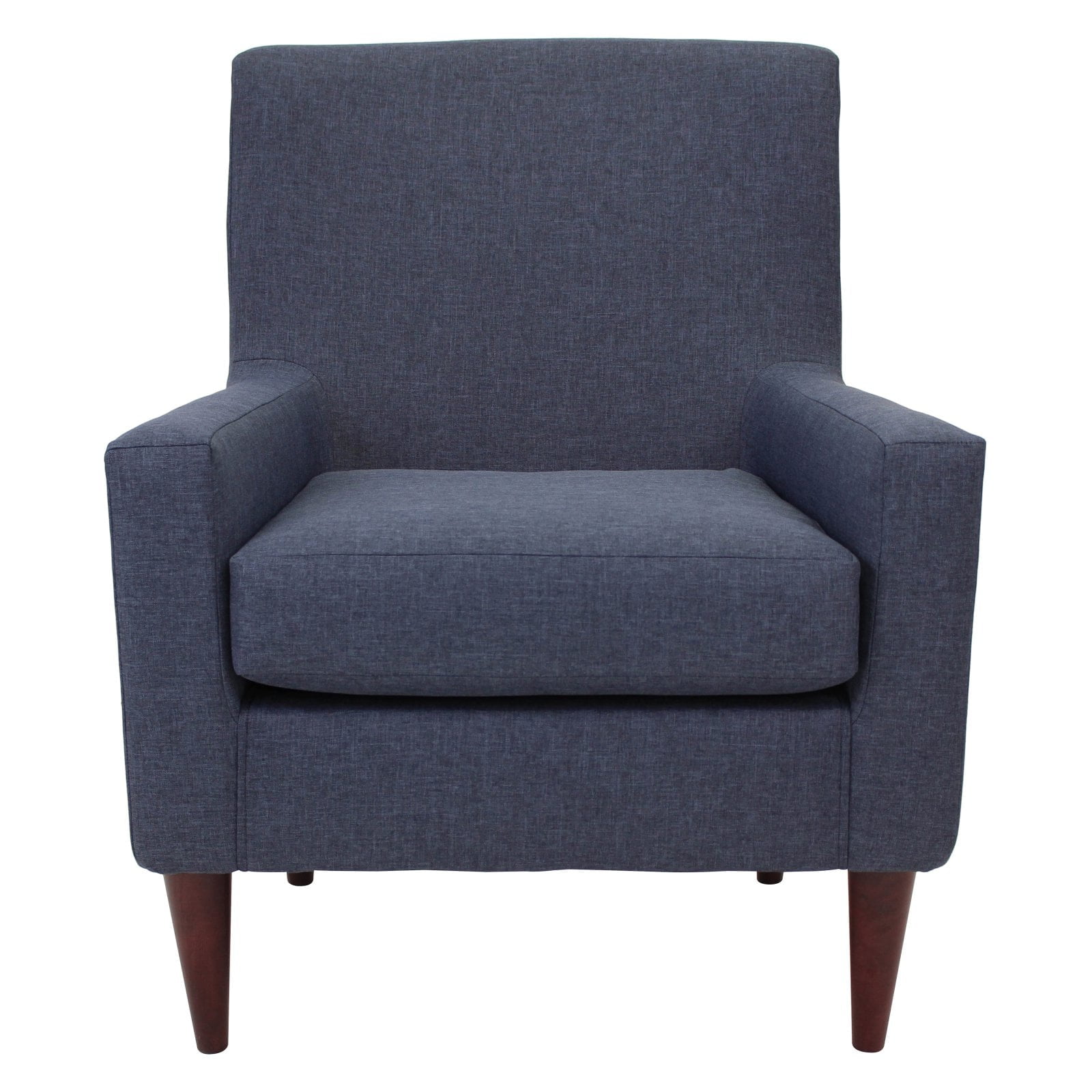 Navy Faux Leather and Metal Accent Chair with Track Arms