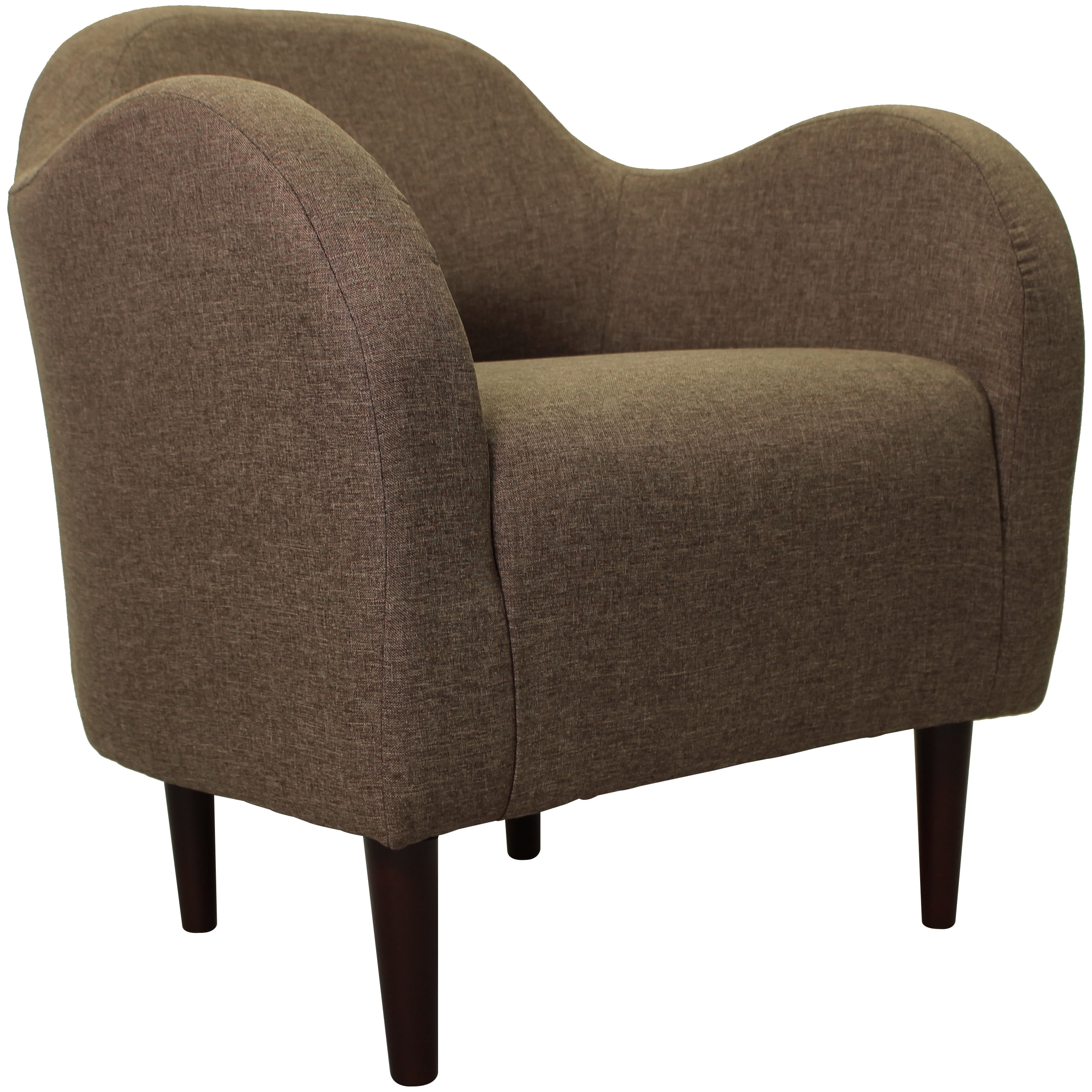 Pecan Brown Upholstered Mid-Century Armchair with Wood Legs
