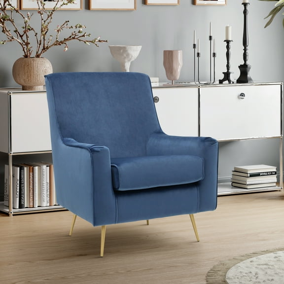 Fox Hill Trading Lana Velvet Accent Chair, Parisian Blue