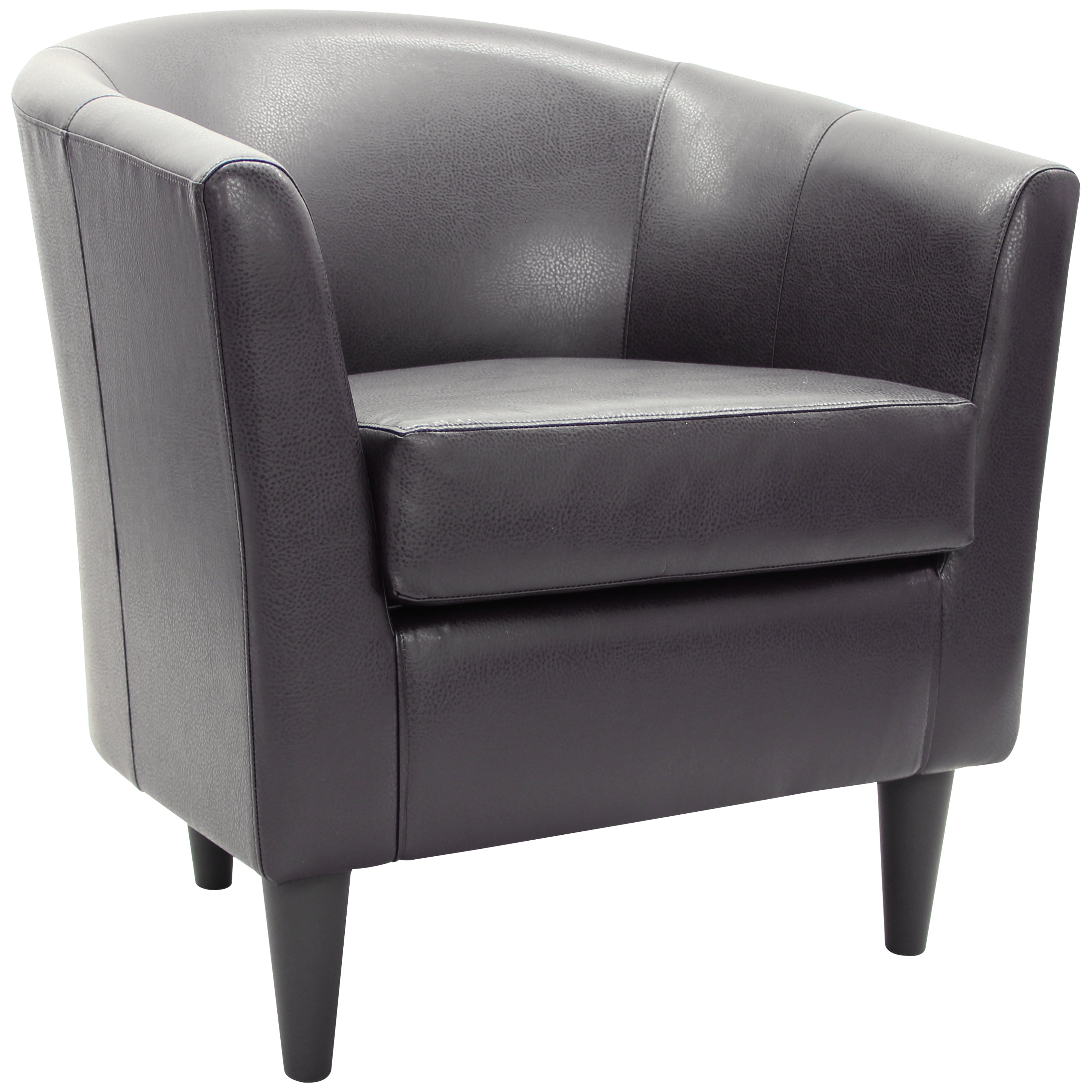 Dark Brown Faux Leather Club Accent Chair with Wood Legs