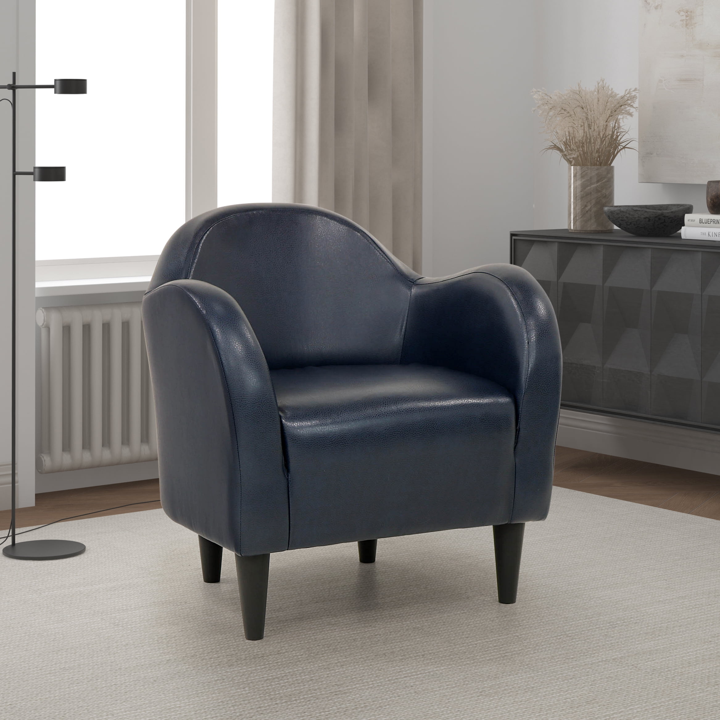 Fox Hill Trading Barrel Chair - Blue Faux Leather - Walmart.com