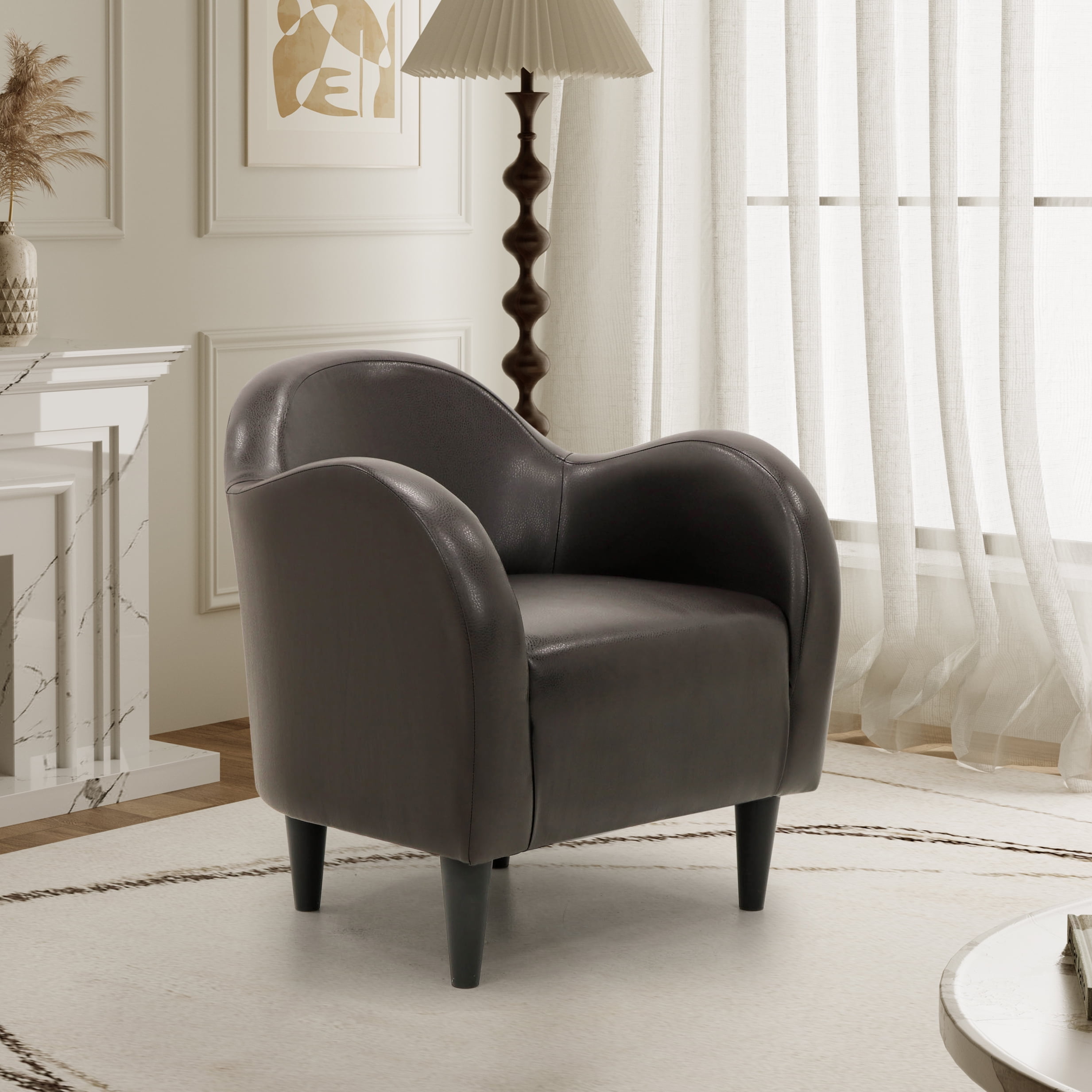 Fox Hill Trading Max Barrell Chair, Brown Faux Leather