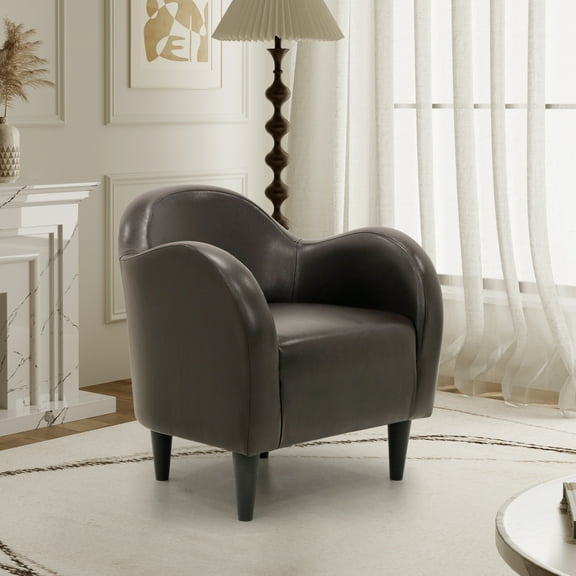 Fox Hill Trading Max Barrell Chair, Brown Faux Leather