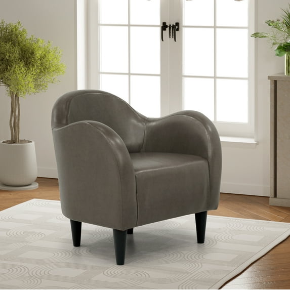 Fox Hill Trading Max Barrell Chair, Gray Faux Leather