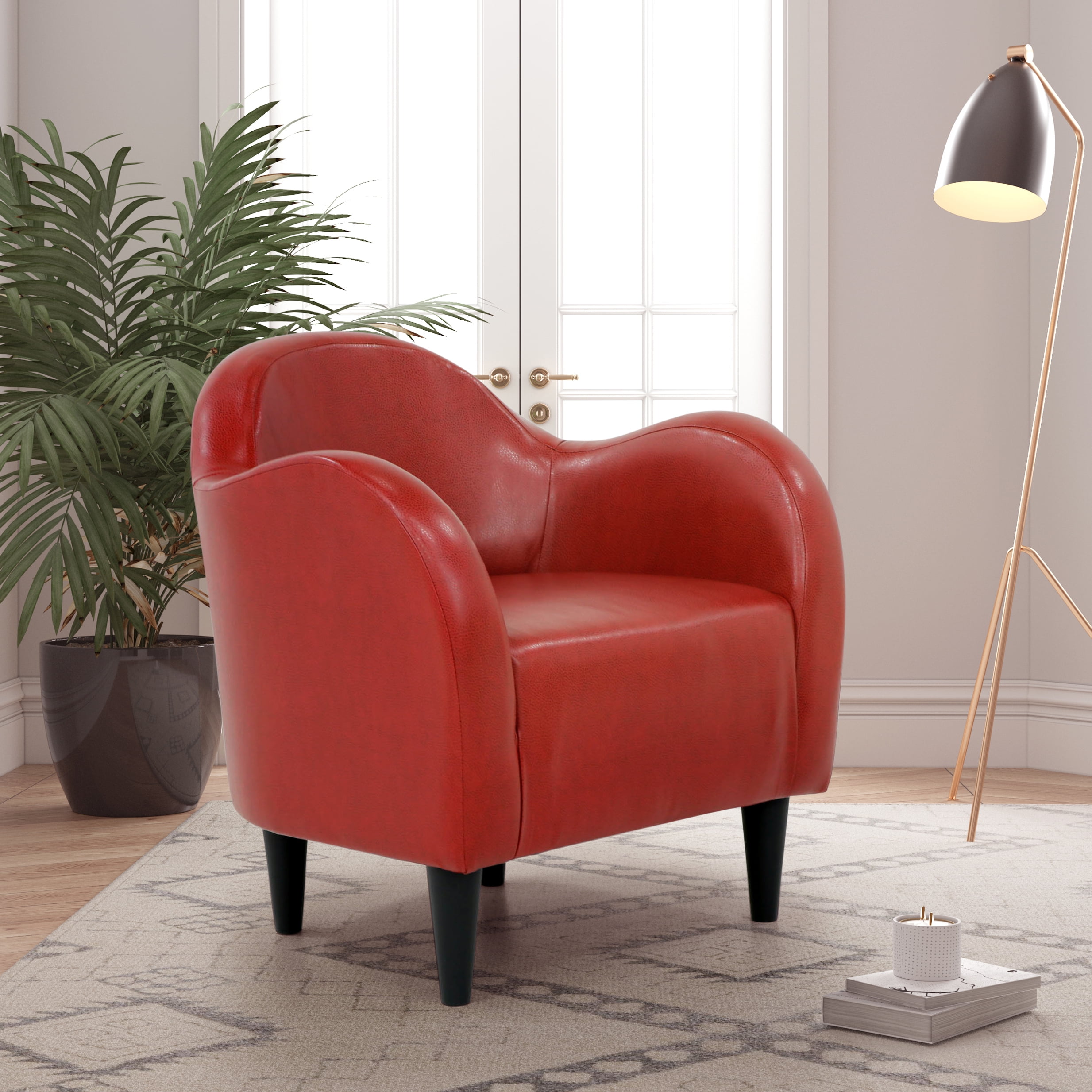 Fox Hill Trading Max Barrell Chair, Red Faux Leather