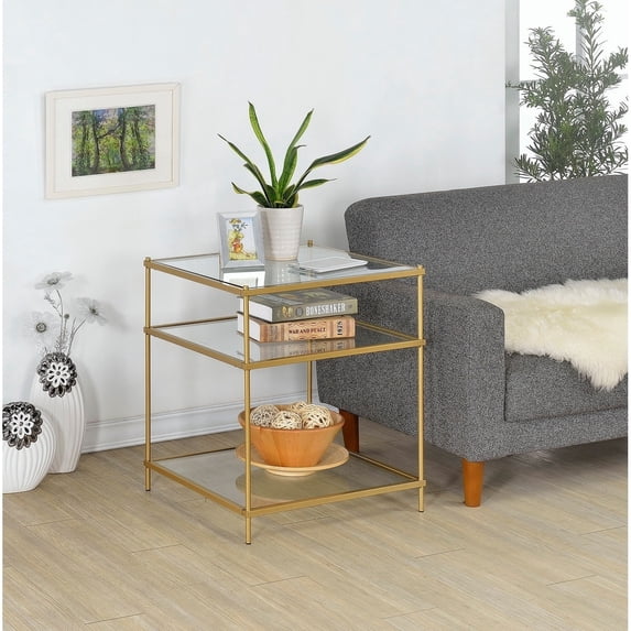 Fox Hill Trading Millenial Glass and Metal End Table in Gold