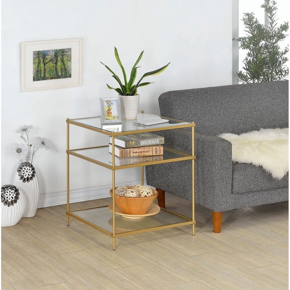 Fox Hill Trading Millenial Glass and Metal End Table in Gold