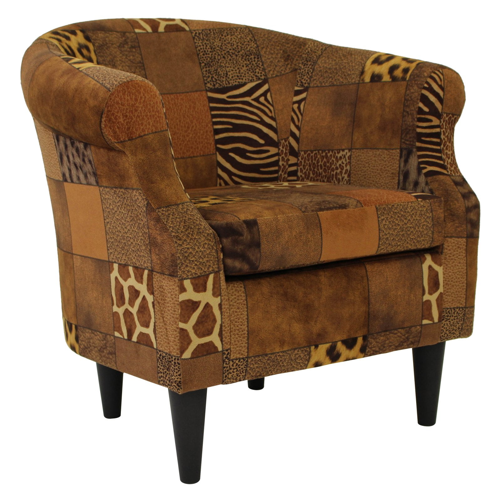 Safari Patchwork Animal Print Club Chair with Wood Frame