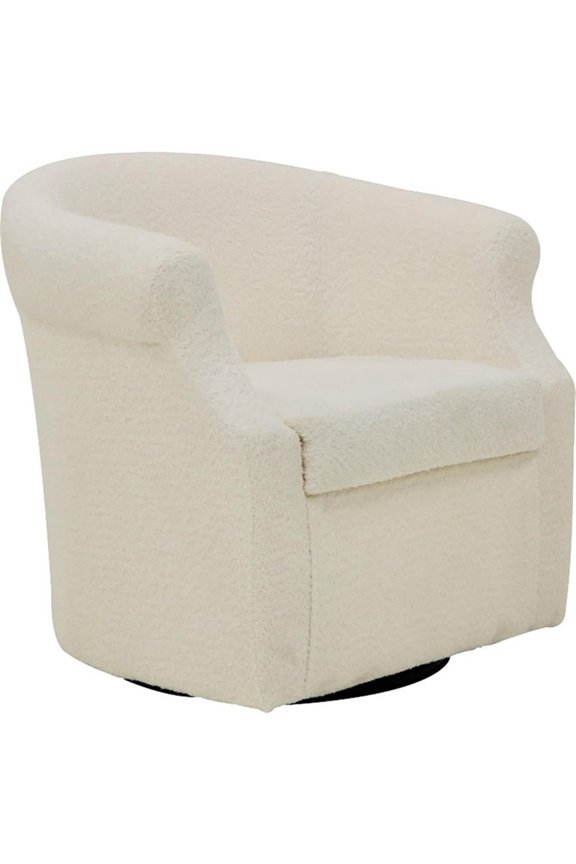 Nikole Traditional Fabric Swivel Barrel Chair in Off White