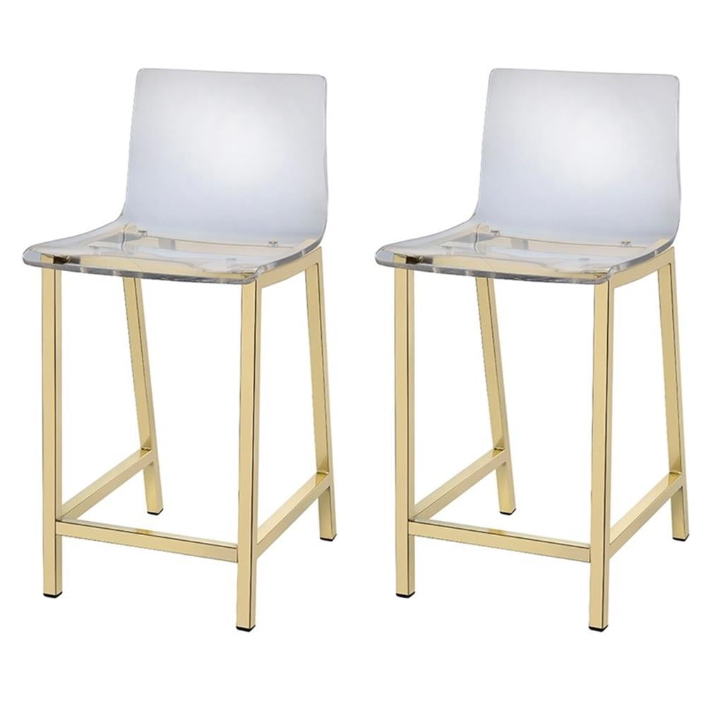 Gold and Clear Acrylic Metal Counter Stools, 24" Set of 2