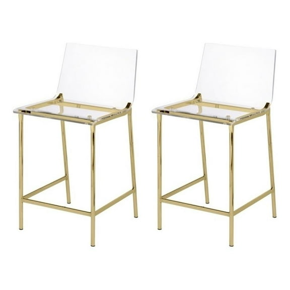 Fox Hill Trading Pure Decor 24" Antonio Lucite Counter Stools in Gold (Set of 2)