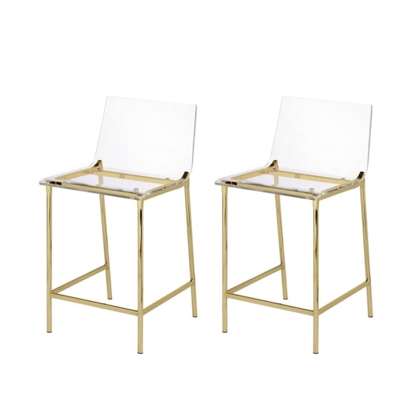 Fox Hill Trading Pure Decor 24" Antonio Lucite Counter Stools in Gold (Set of 2)