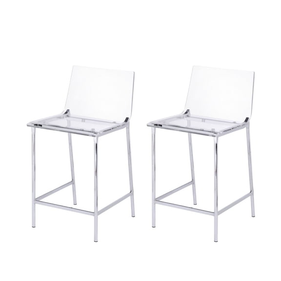 Fox Hill Trading Pure Decor 24" Metal Counter Stools in Chrome (Set of 2)